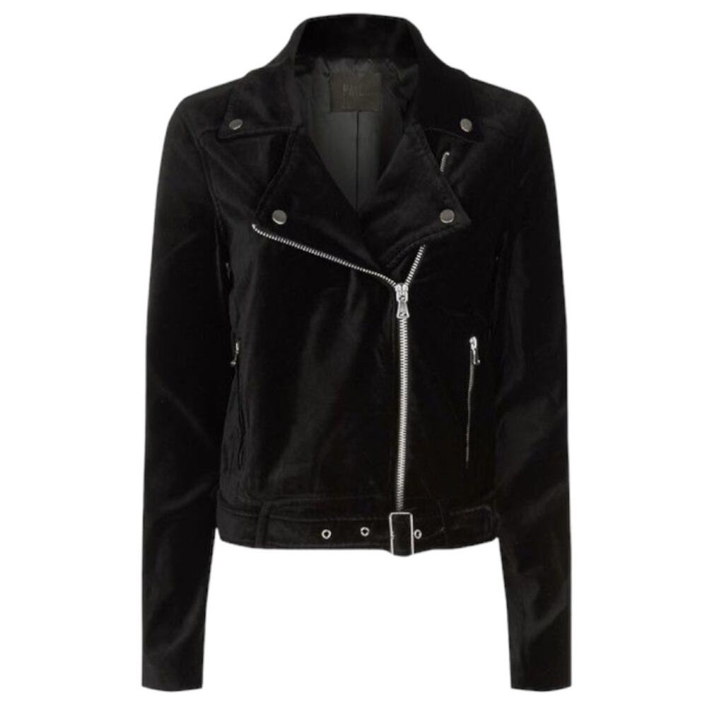 PAIGE Shanna Black Velvet Moto Biker Jacket Size XS